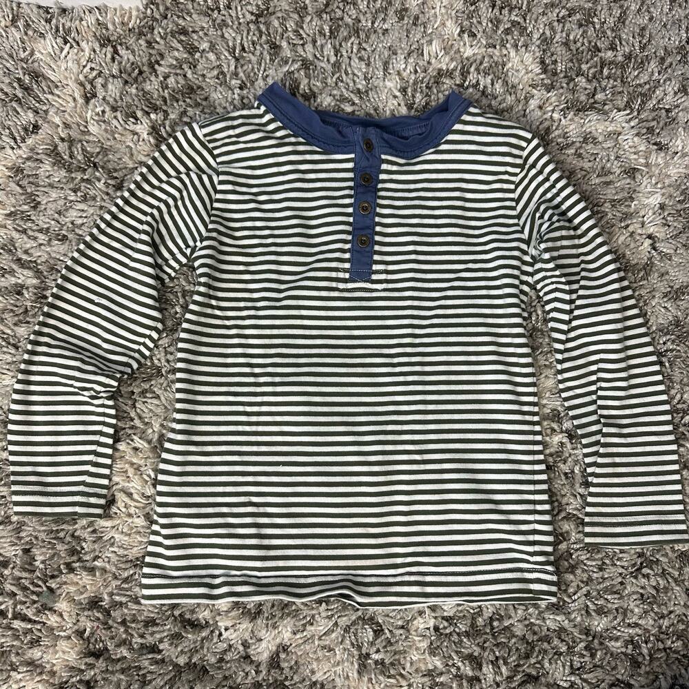 Kitestrings Hartsrings Blue Green Striped Henley Long Sleeve Shirt Boys Size 7 - Picture 3 of 7